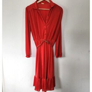 Vintage 70s Belted Secretary Long Sleeve Orange Dress by Candi Jones California